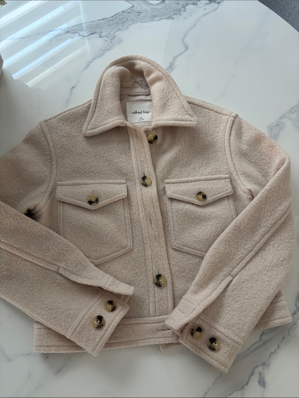 Wilfred Soft Bouclé Teddy Jacket in Light Cream